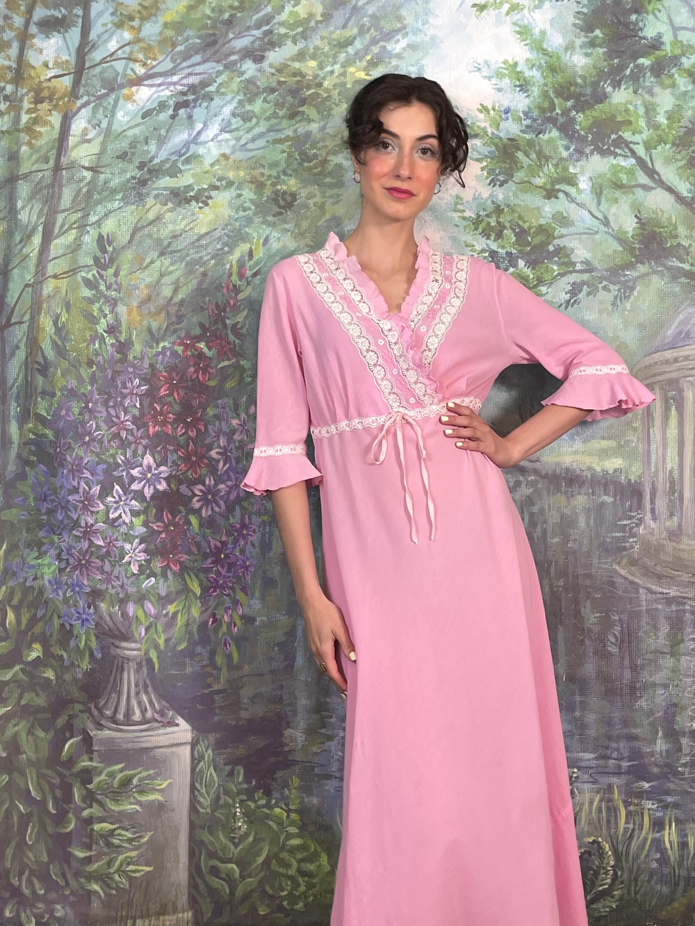 Vintage Prairie Style Pink Maxi Dress