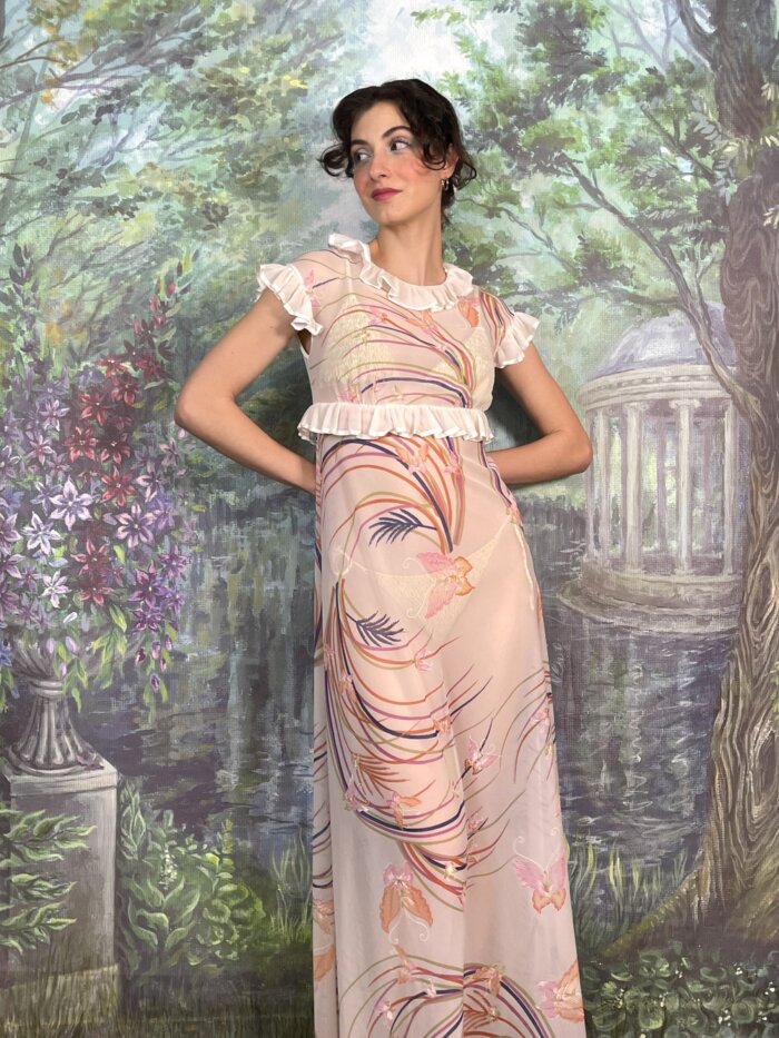 Vintage Romantic Butterfly Print Maxi Dress