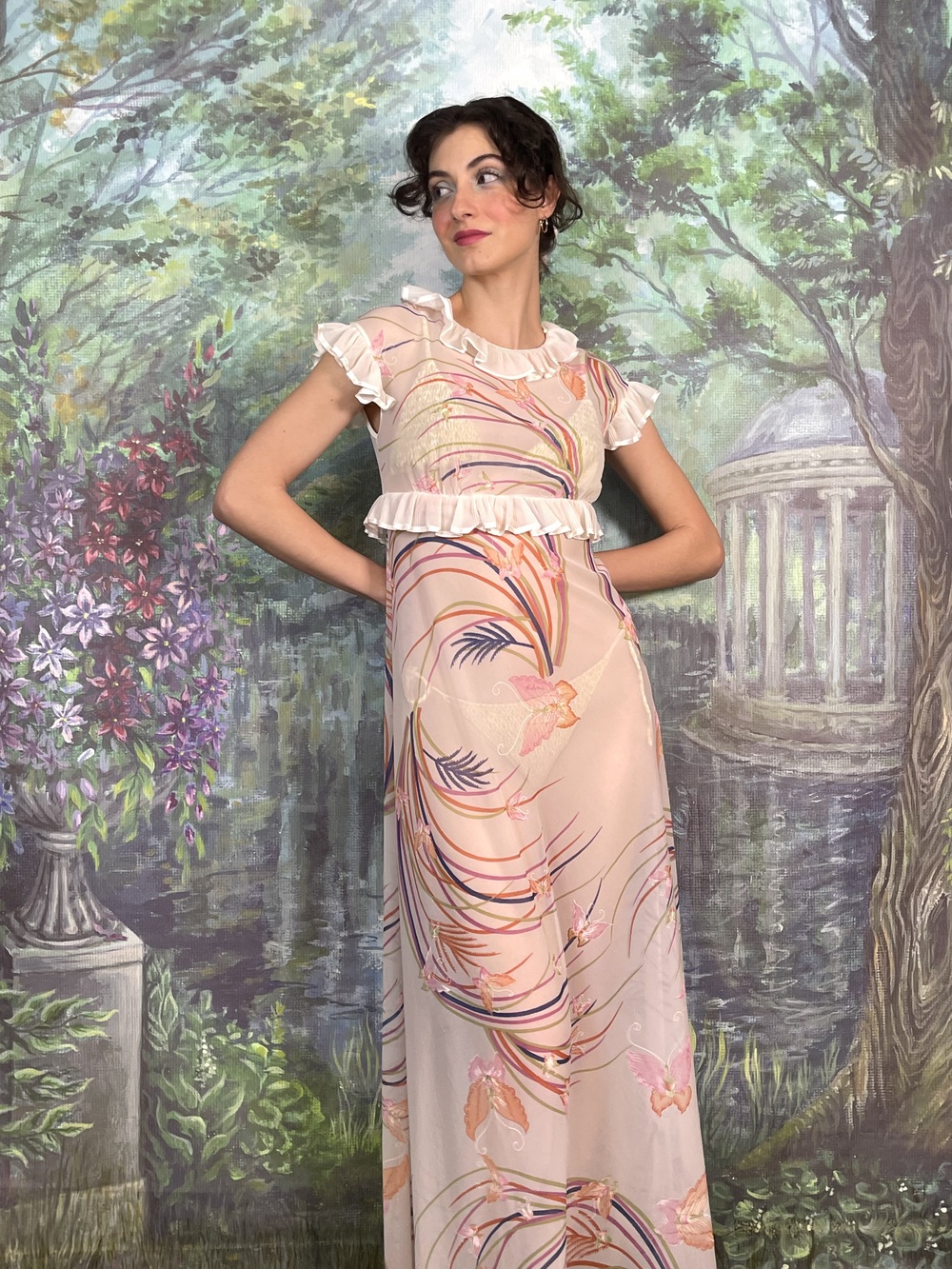 Vintage Romantic Butterfly Print Maxi Dress