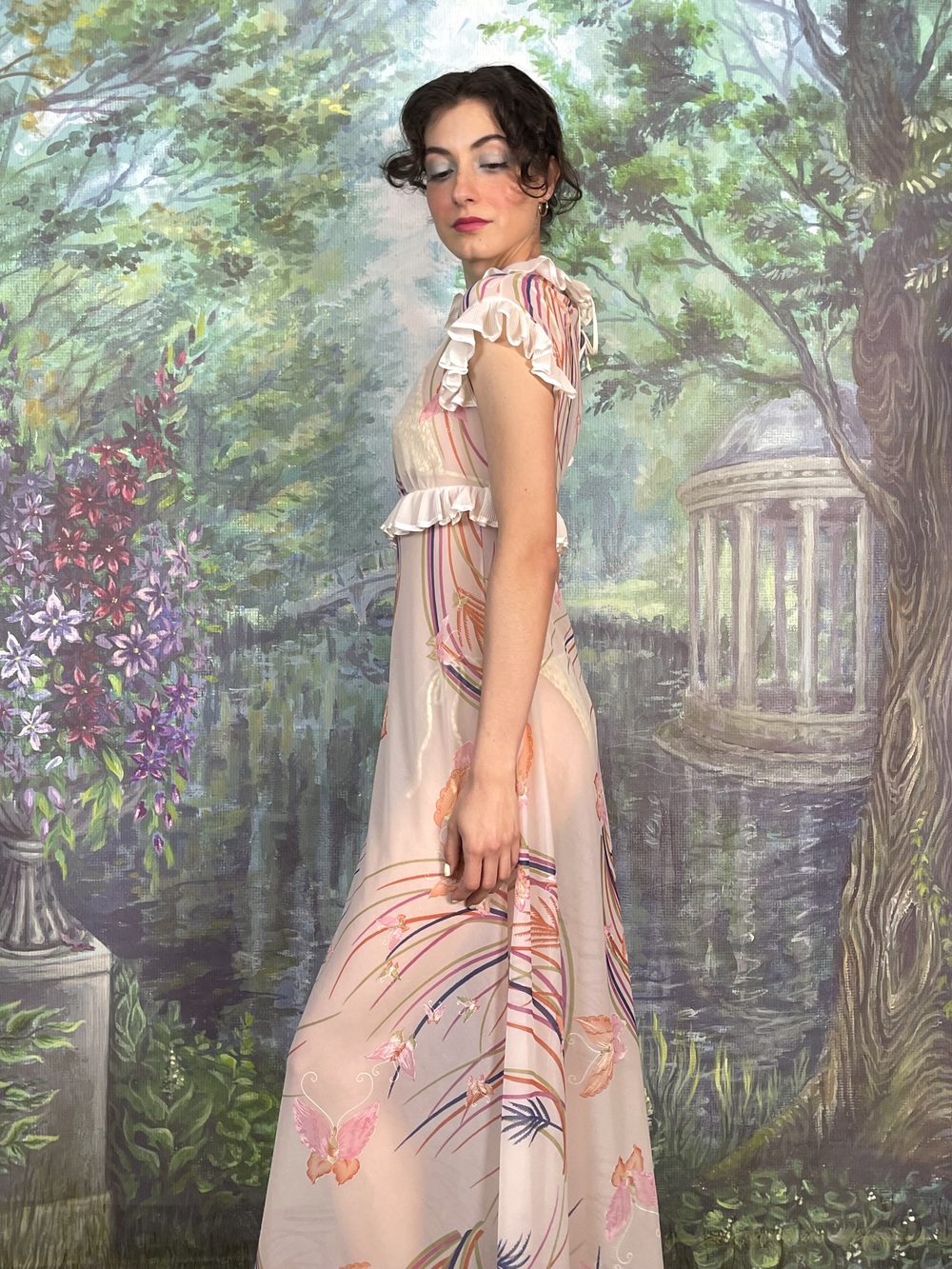 Vintage Romantic Butterfly Print Maxi Dress