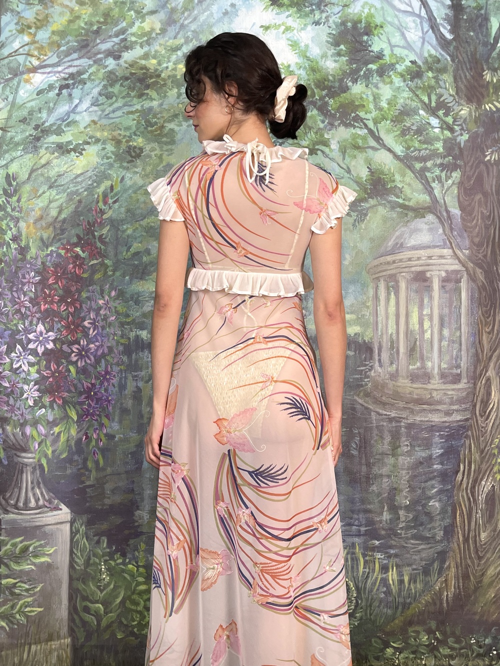 Vintage Romantic Butterfly Print Maxi Dress