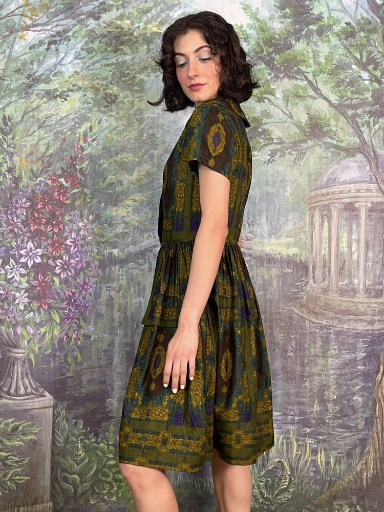 70s Vintage Abstract Print Shirt Dress