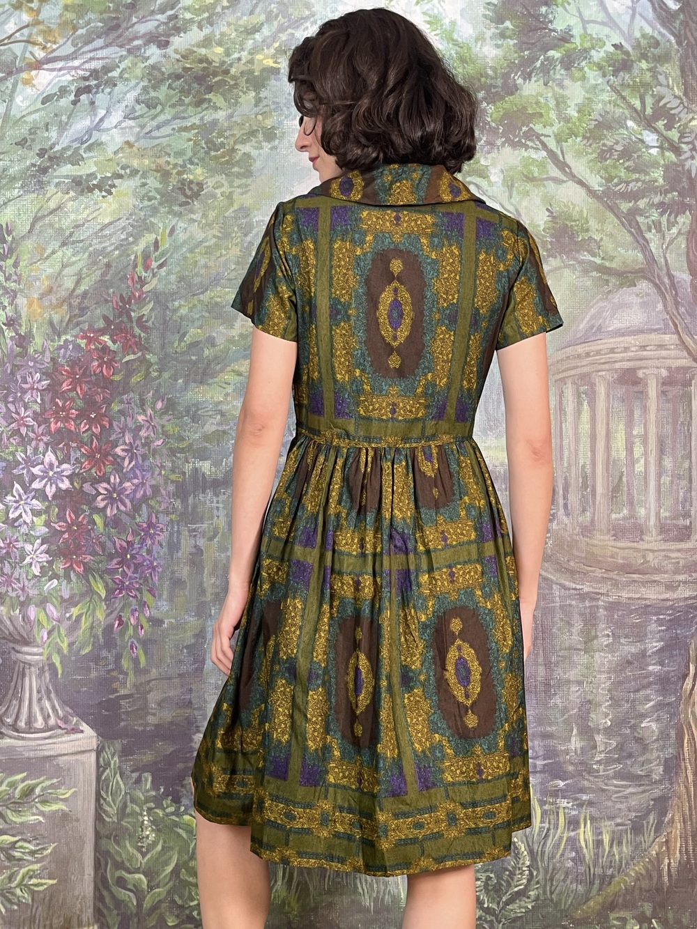 70s Vintage Abstract Print Shirt Dress