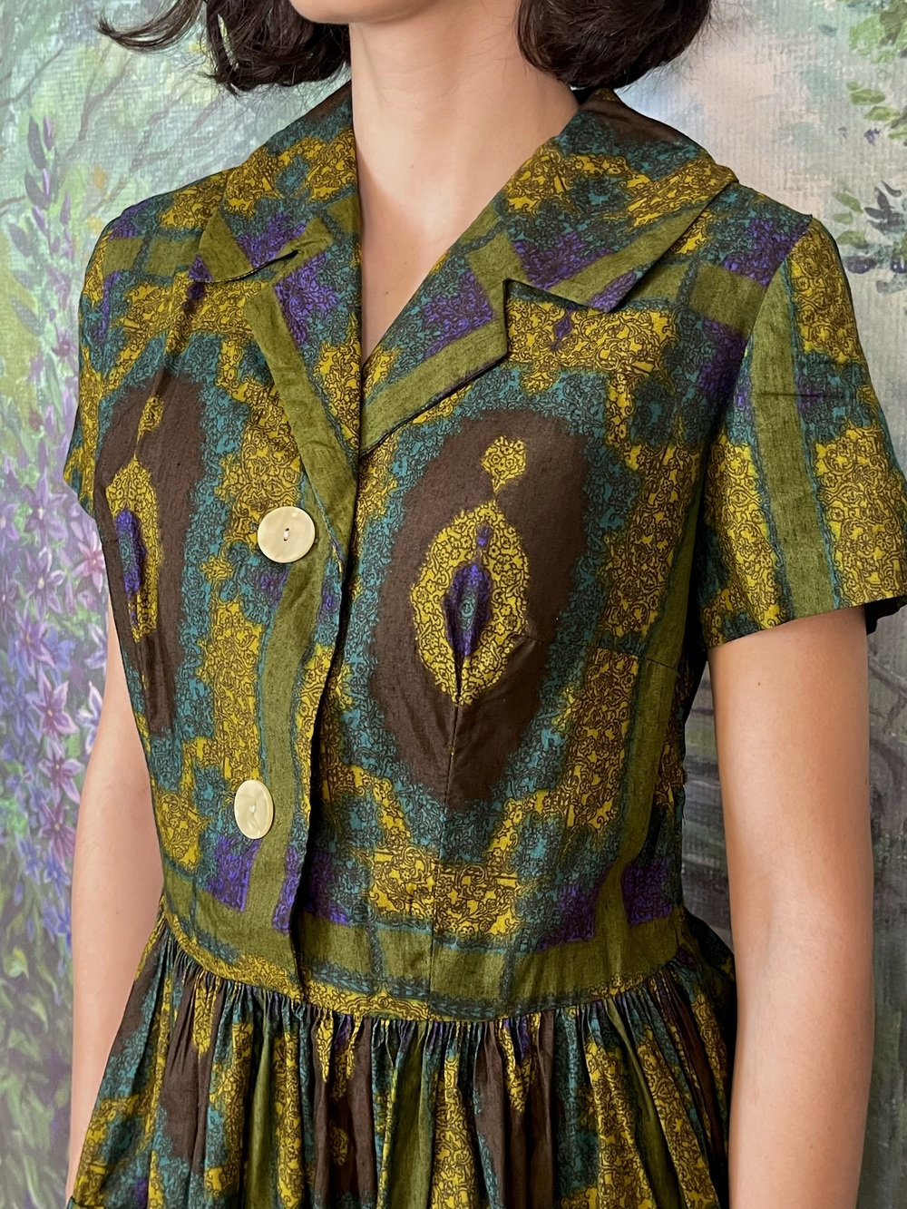 70s Vintage Abstract Print Shirt Dress