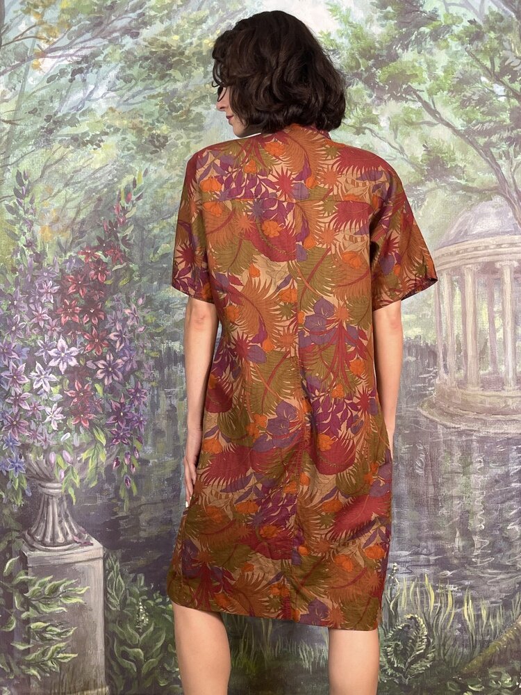 Vintage Tropical Print Double Breasted Dress