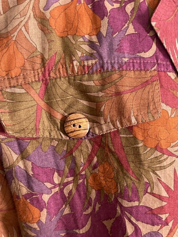 Vintage Tropical Print Double Breasted Dress