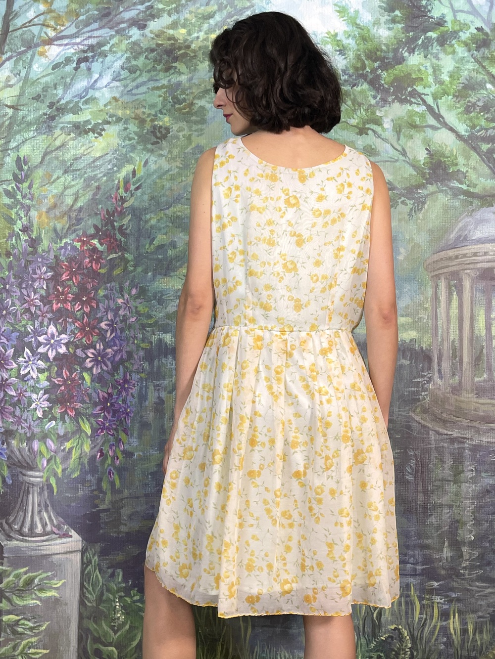 60s Vintage Romantic Yellow Floral Summer Dress