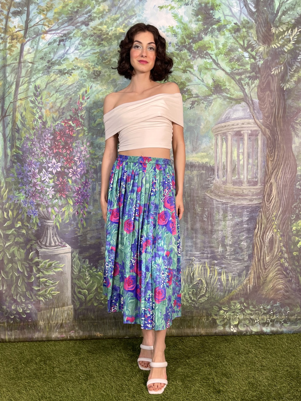 Vintage Floral Pleated Skirt