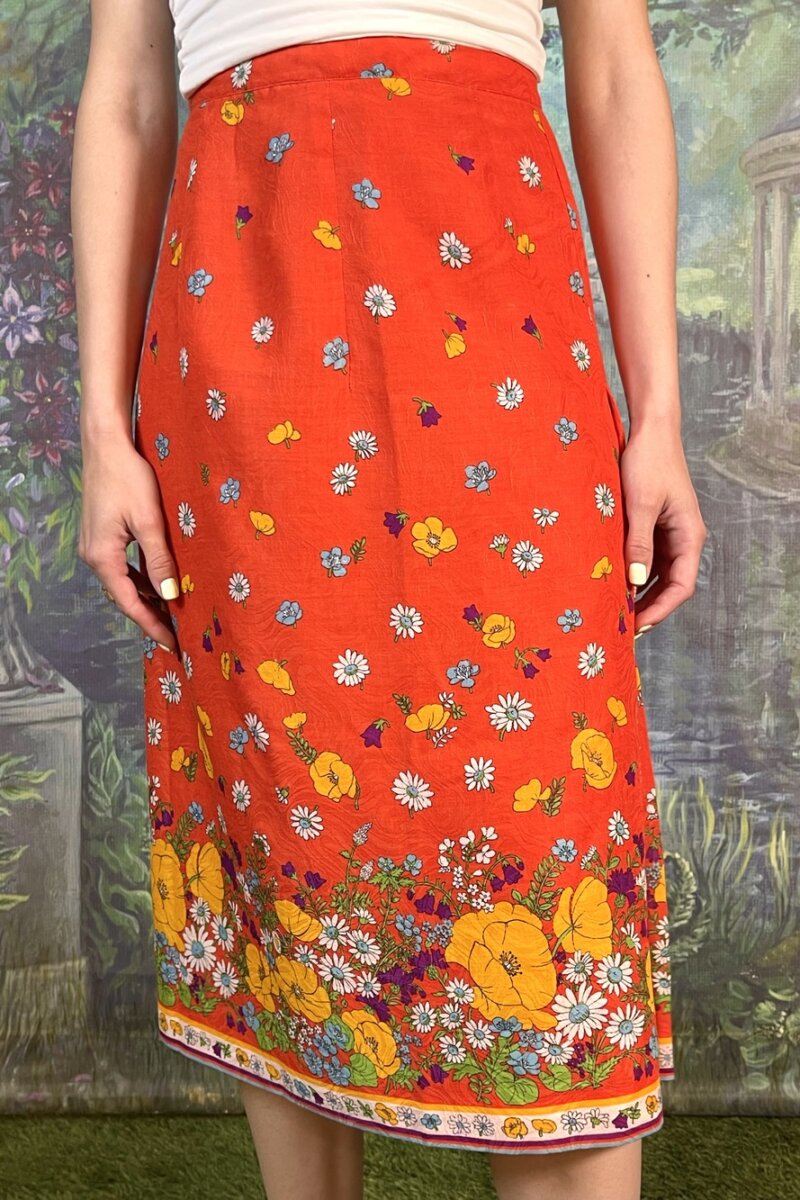 70s Vintage Wildflower Midi Skirt