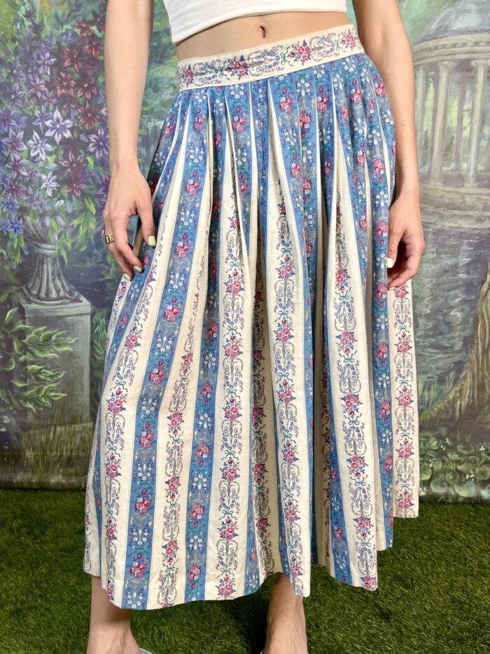 Vintage Austrian Floral Pleated Skirt