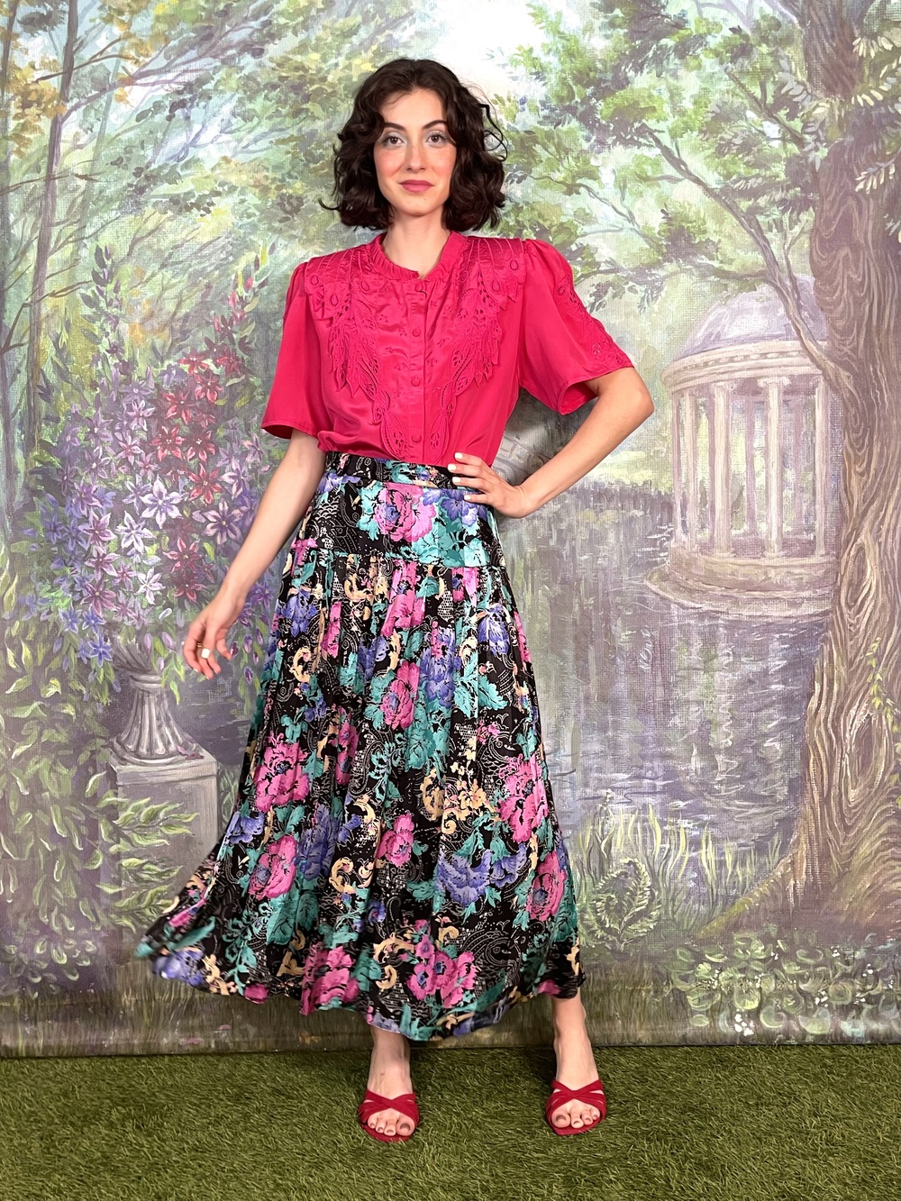 80s Gerry Weber Shiny Metallic Floral Skirt