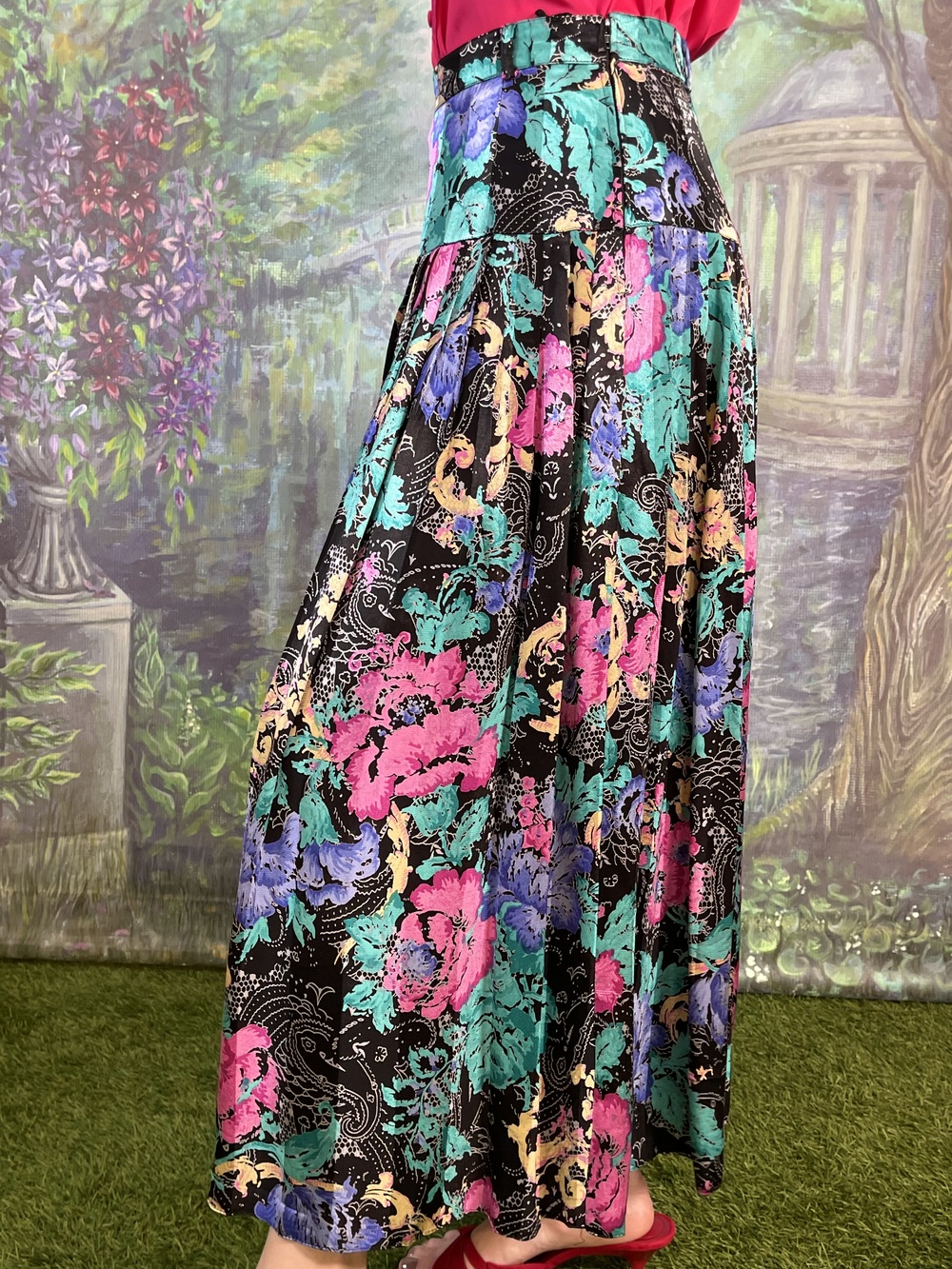 80s Gerry Weber Shiny Metallic Floral Skirt
