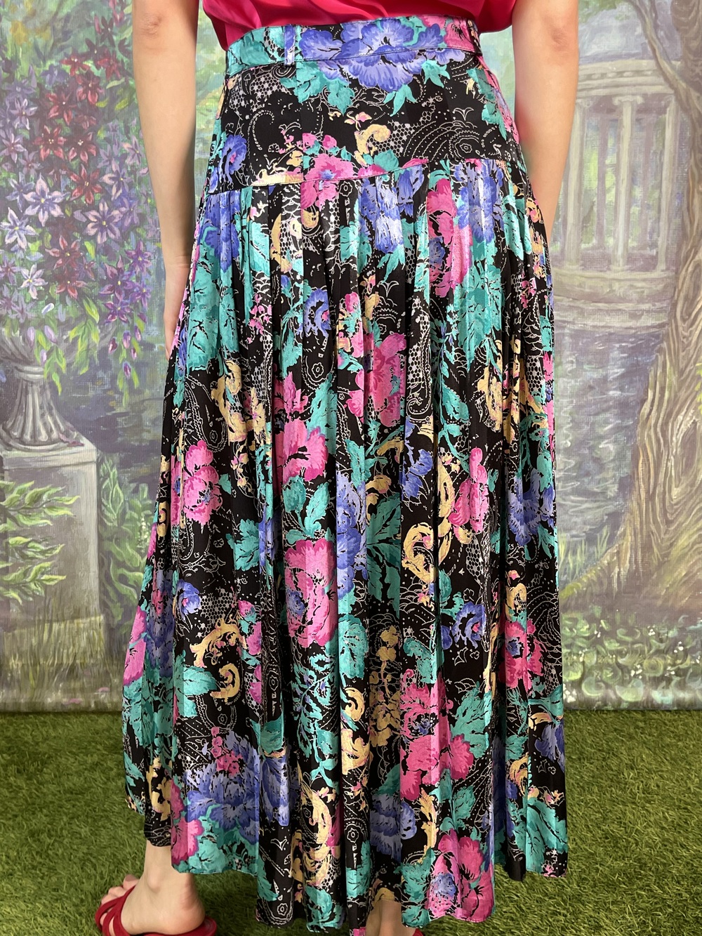 80s Gerry Weber Shiny Metallic Floral Skirt
