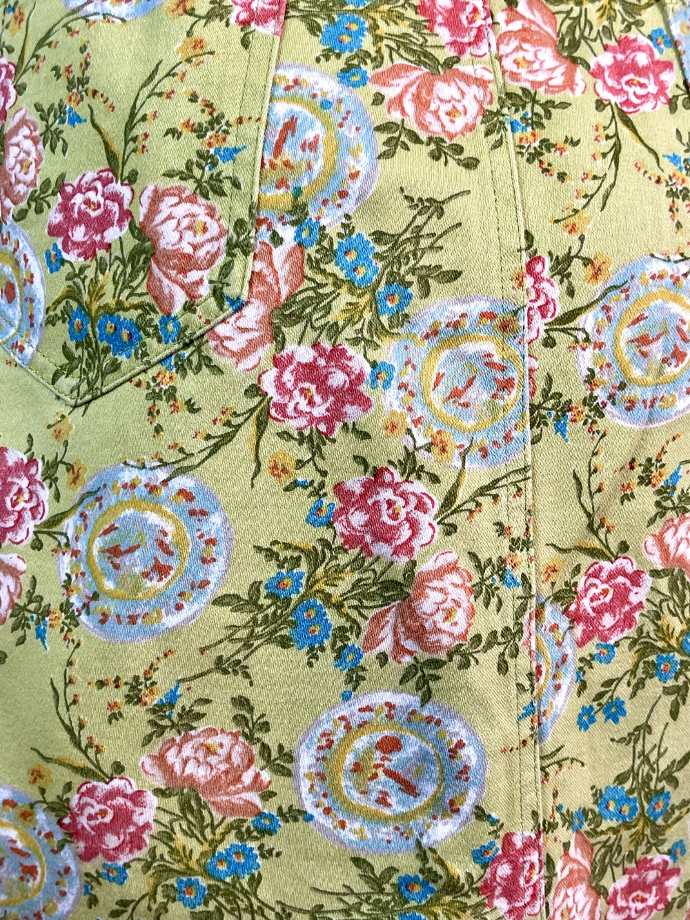 90s Vintage Denim Floral Pencil Skirt