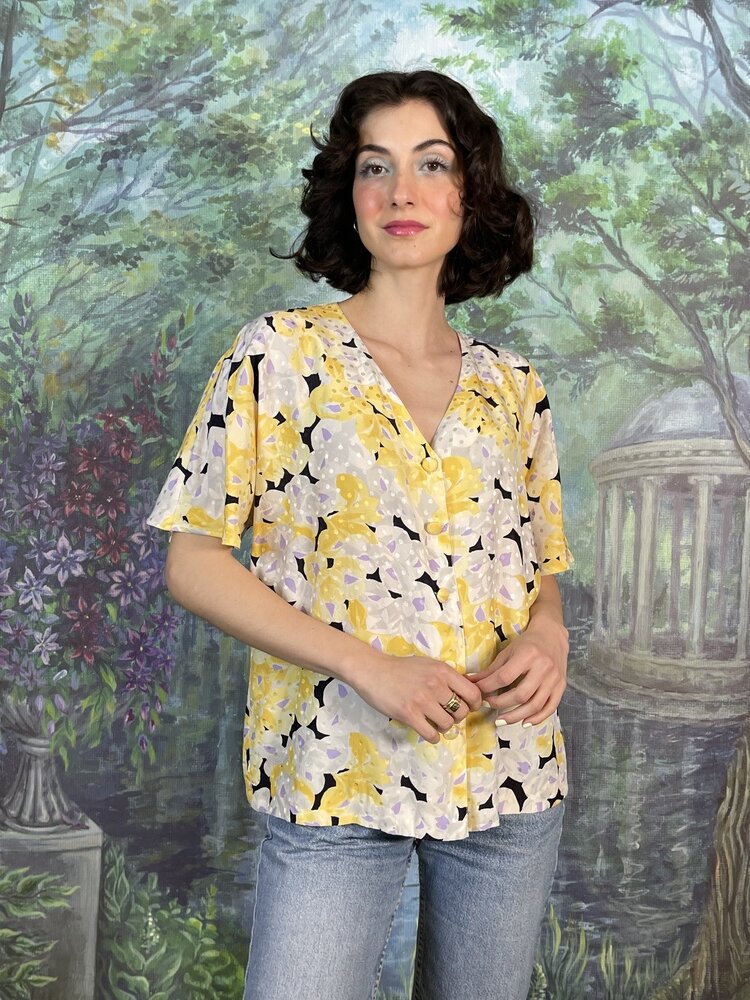Vintage Silk Yellow Floral Blouse
