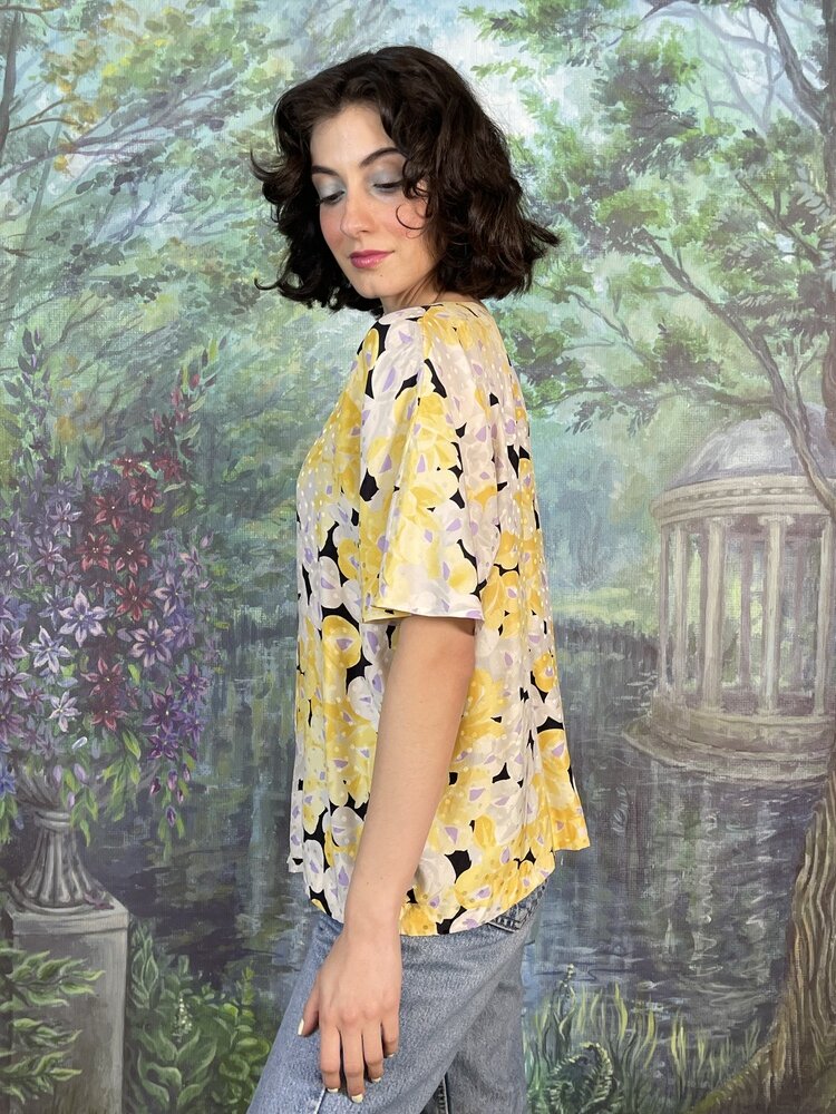 Vintage Silk Yellow Floral Blouse