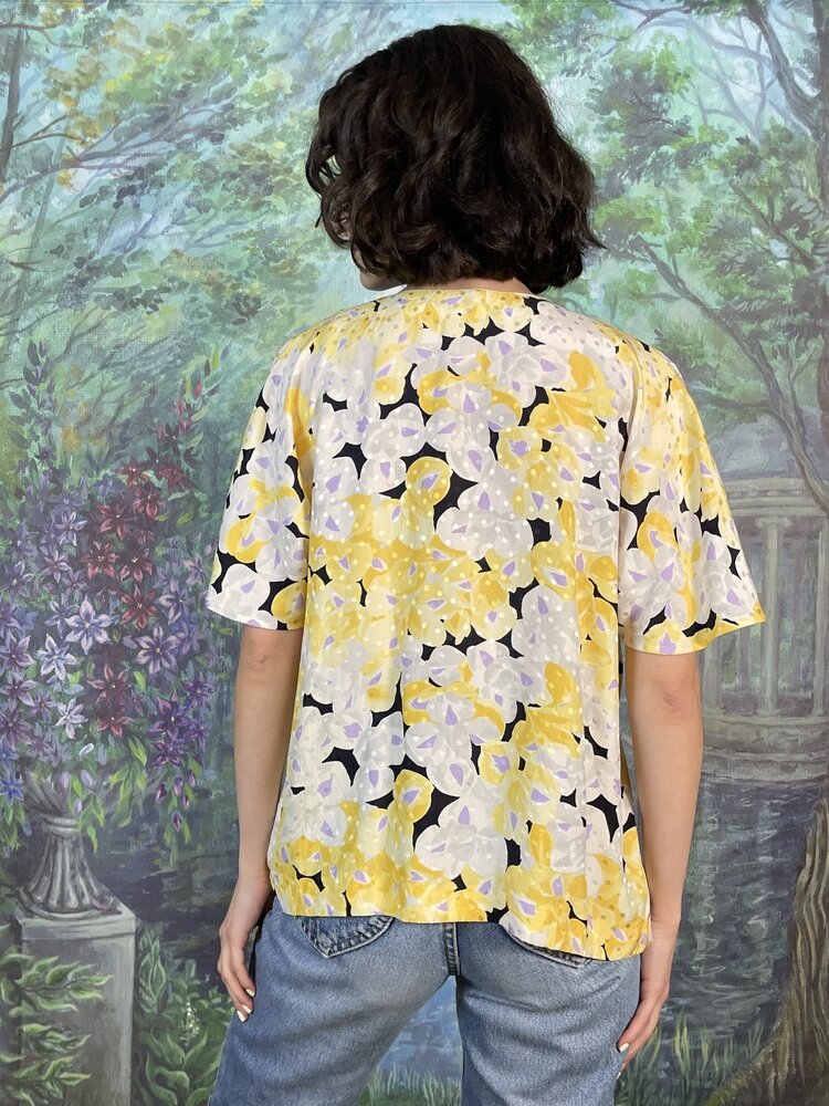 Vintage Silk Yellow Floral Blouse