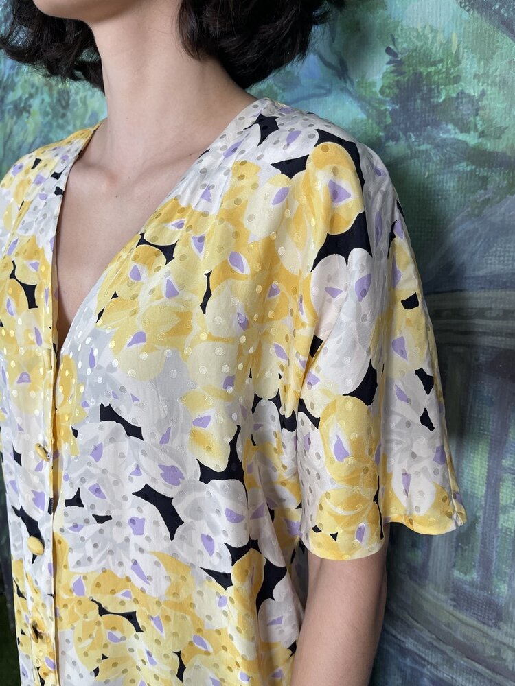 Vintage Silk Yellow Floral Blouse