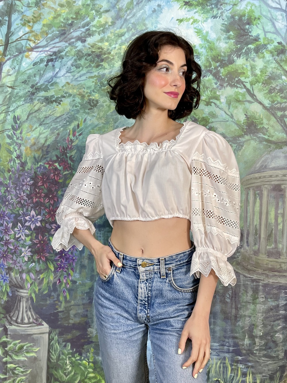 Vintage Austrian White Embroidered Crop Blouse