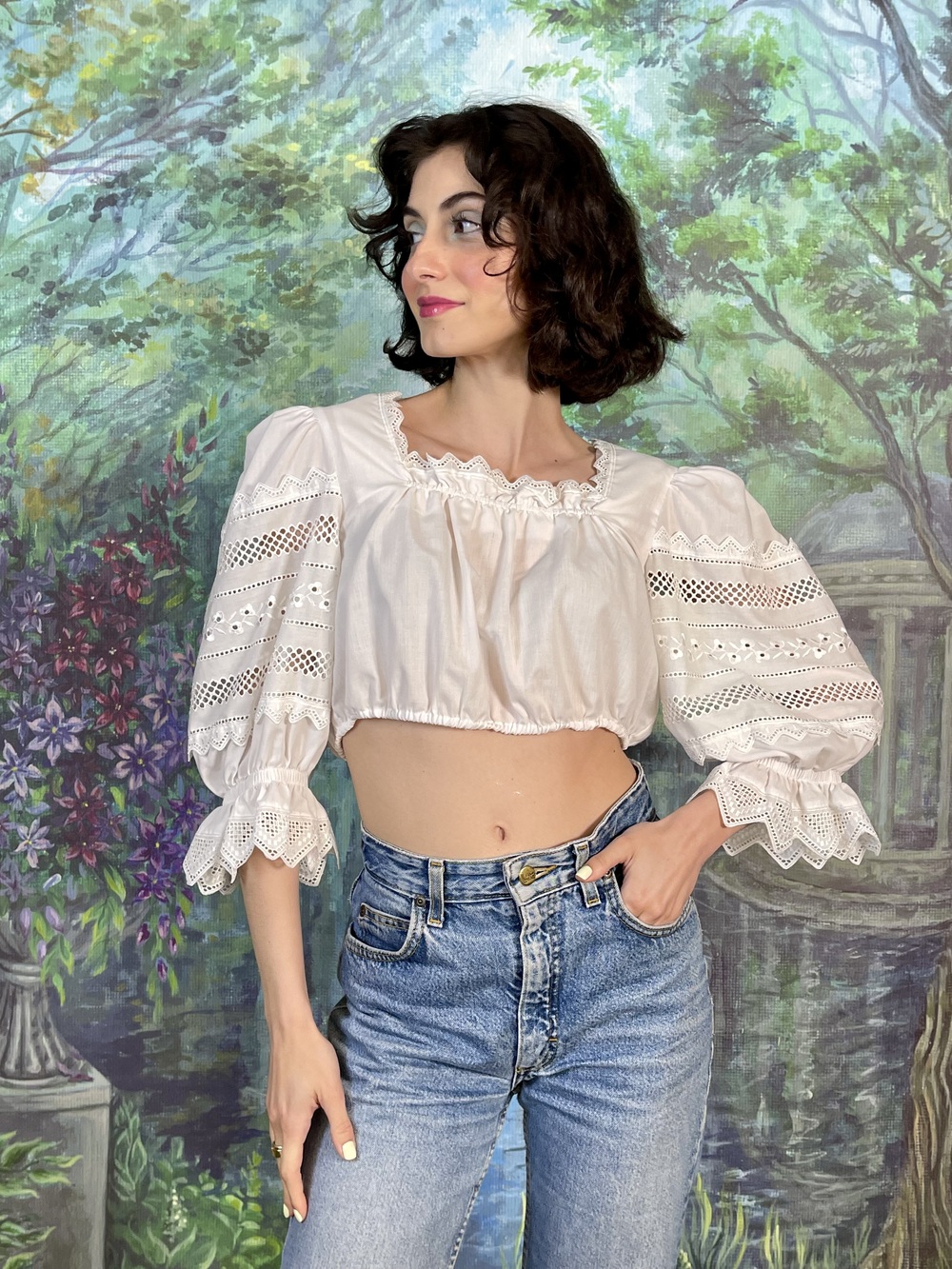 Vintage Austrian White Embroidered Crop Blouse