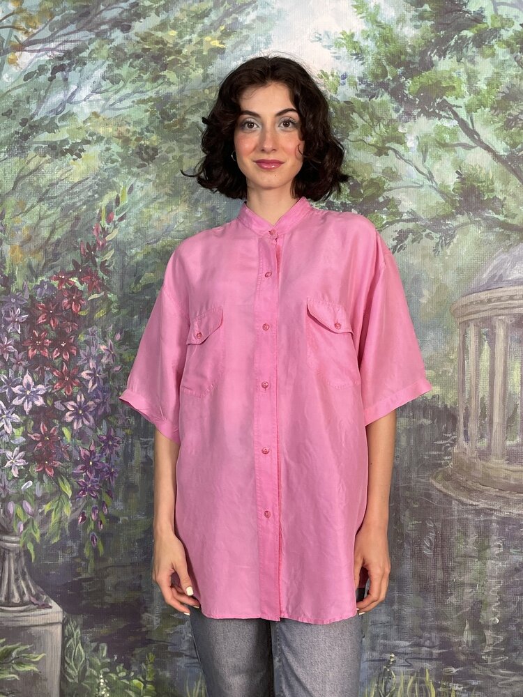 Vintage Pink Silk Oversized Shirt