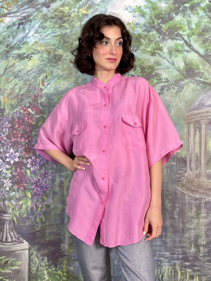 Vintage Pink Silk Oversized Shirt