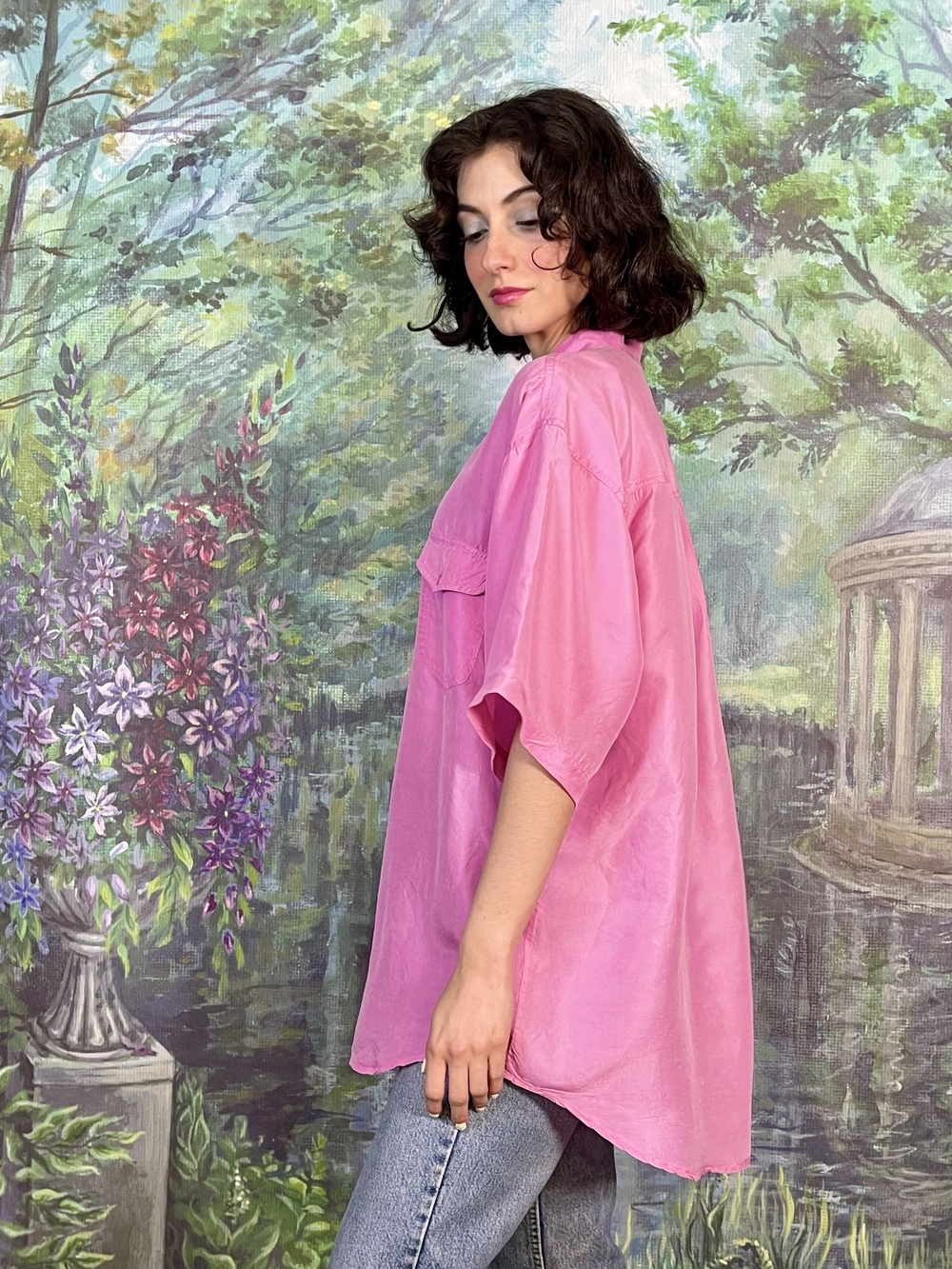 Vintage Pink Silk Oversized Shirt