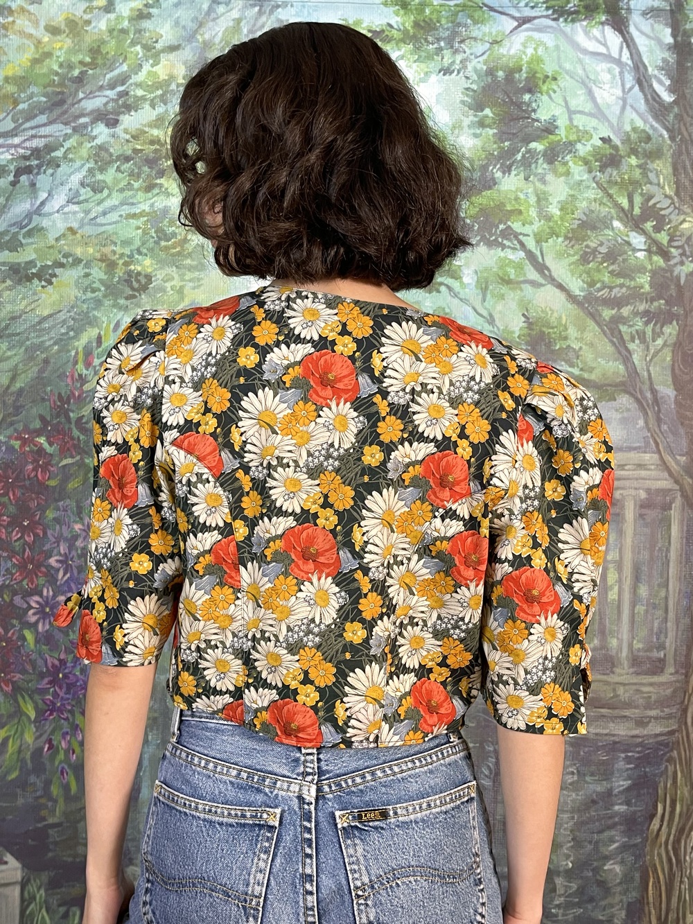 80s Vintage Austrian Daisy & Poppy Floral Blouse