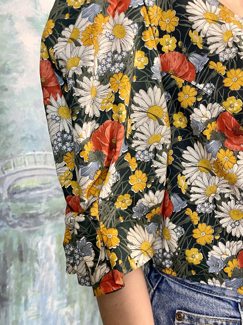 80s Vintage Austrian Daisy & Poppy Floral Blouse