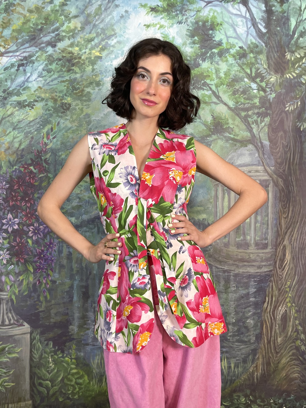 Vintage Floral Tie-Front Vest Top