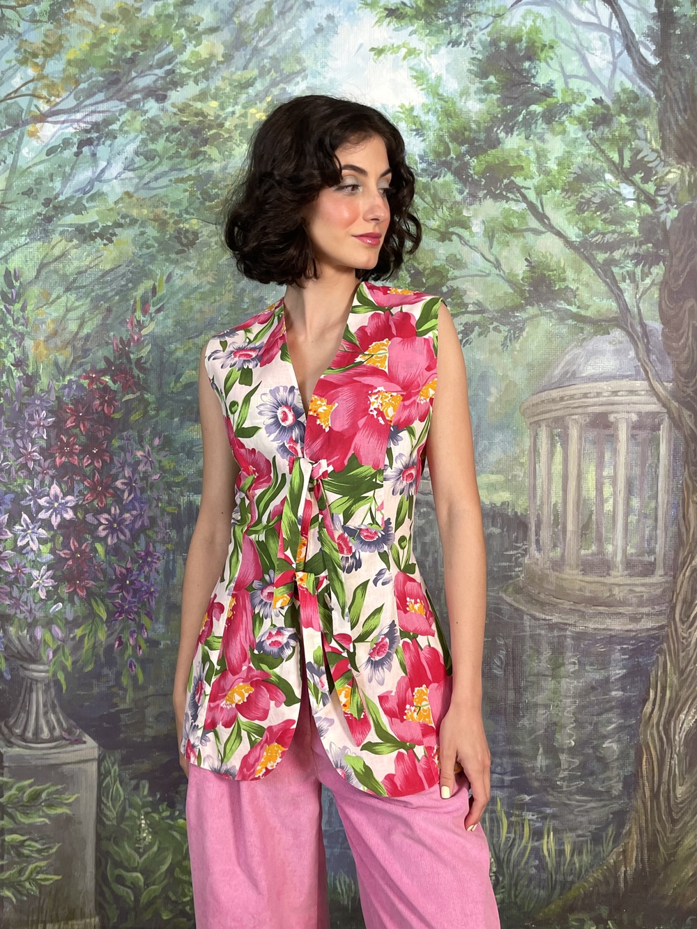 Vintage Floral Tie-Front Vest Top