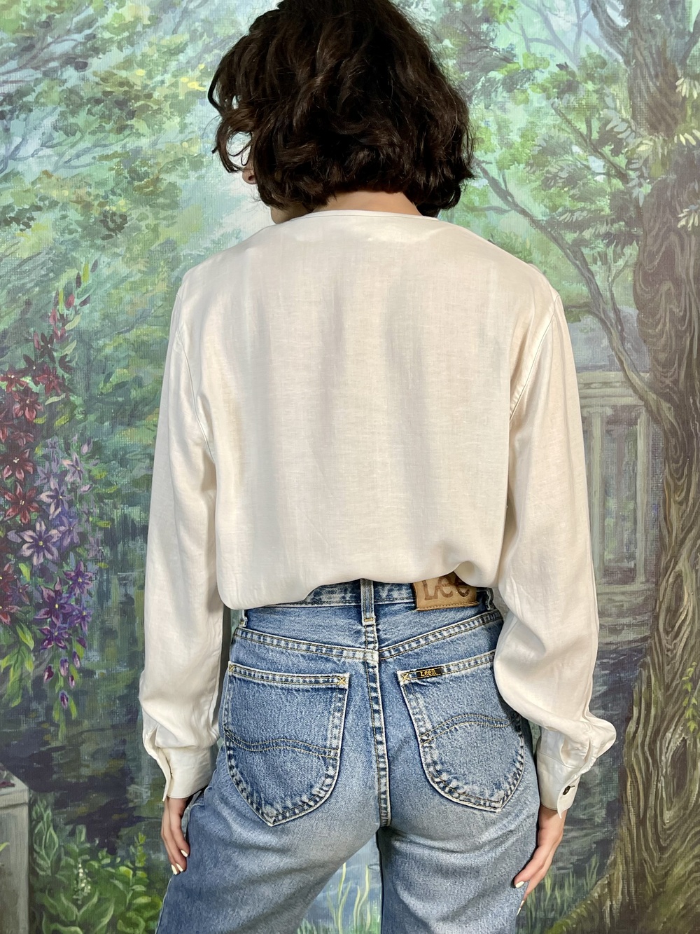 90s Vintage Embroidered Duck Linen Blend Blouse