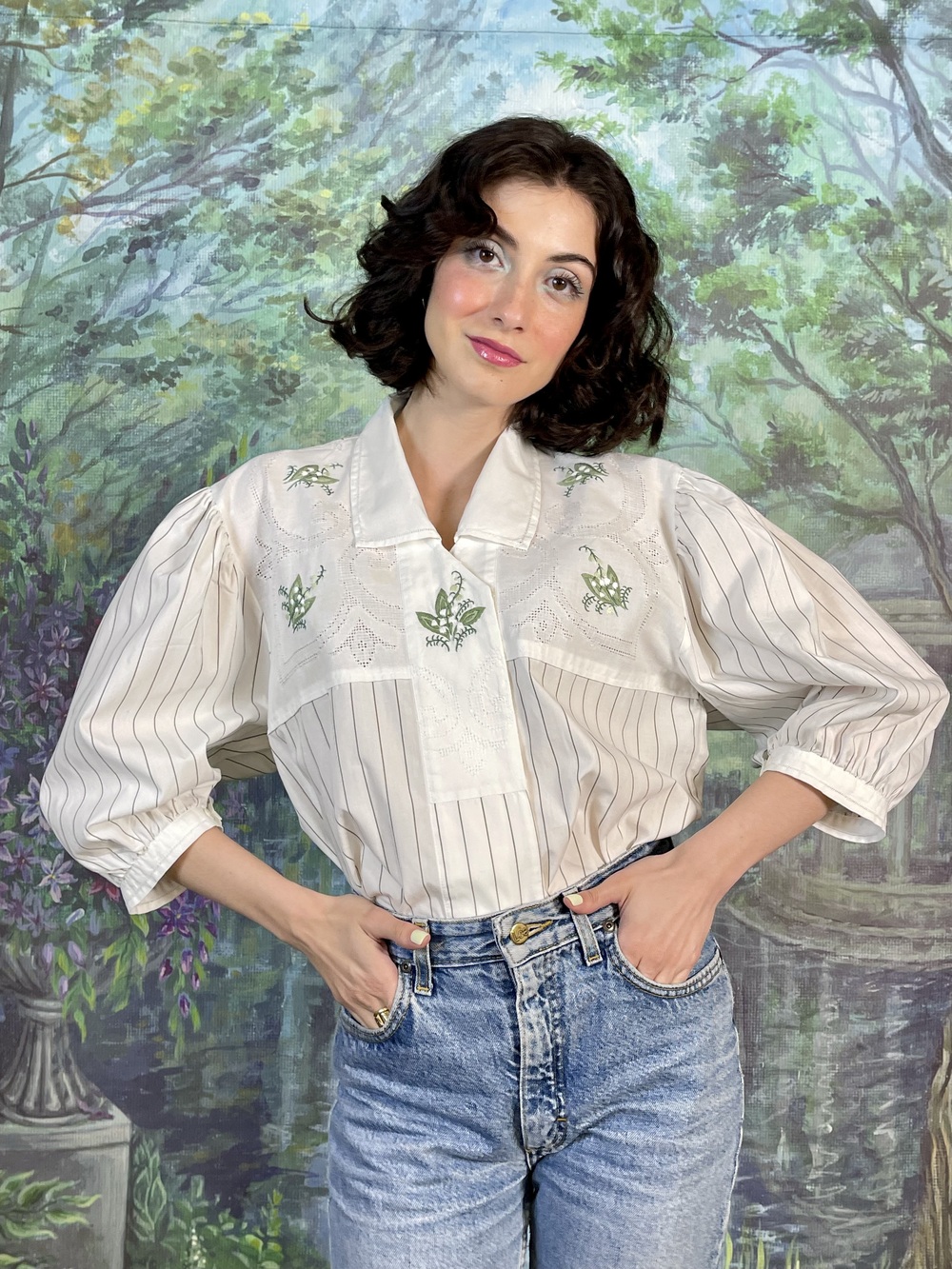 Vintage Austrian Embroidered Lily of the Valley Blouse