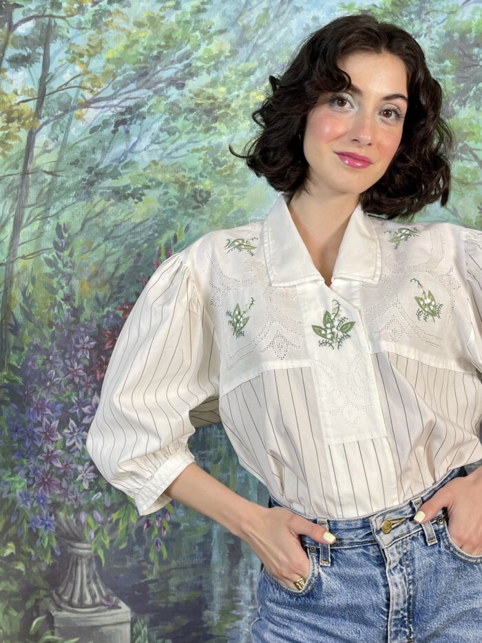 Vintage Austrian Embroidered Lily of the Valley Blouse