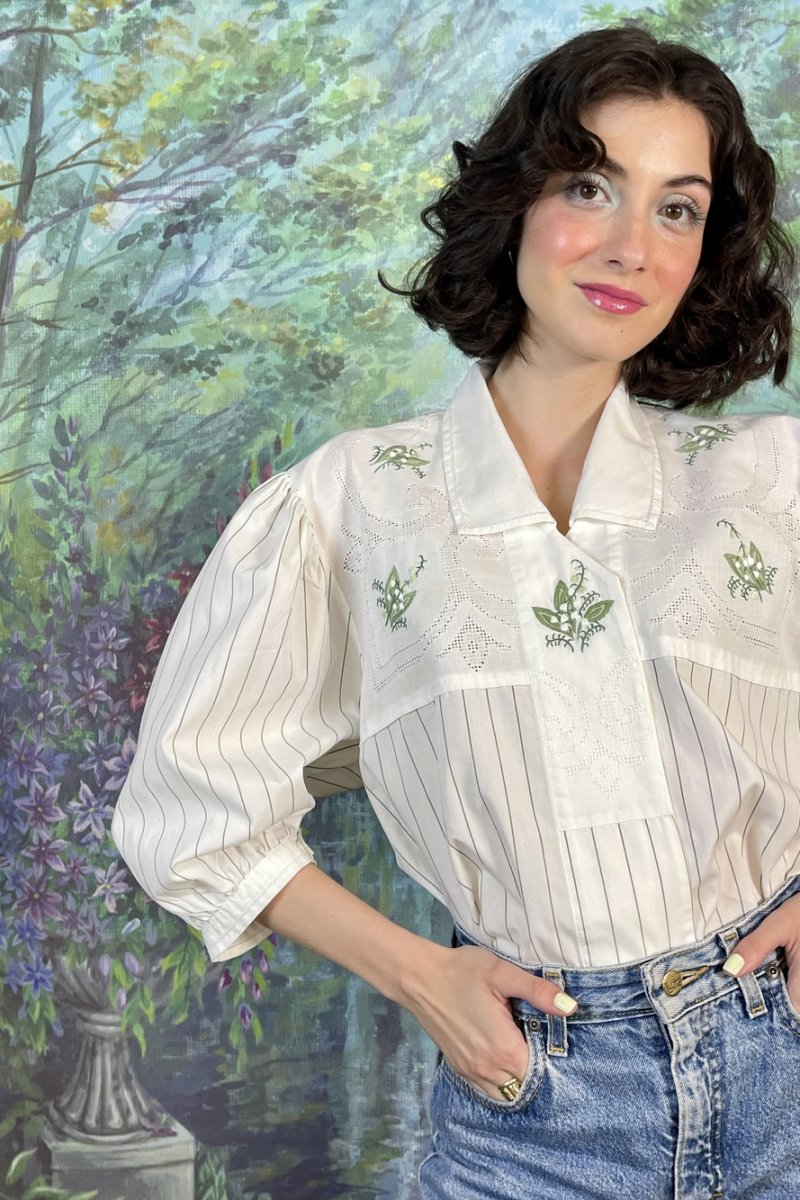 Vintage Austrian Embroidered Lily of the Valley Blouse