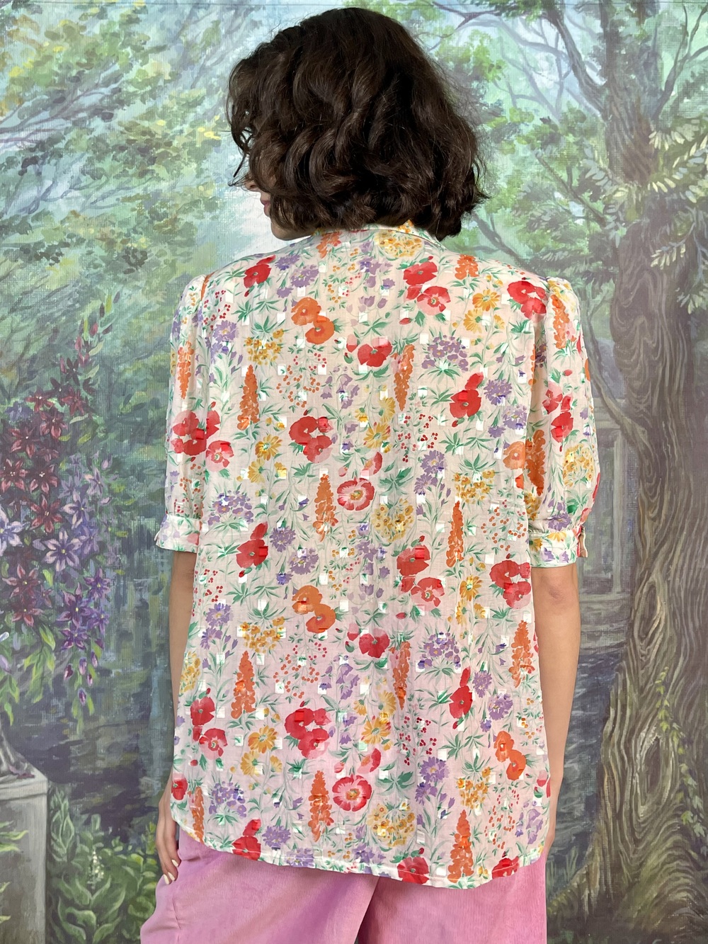 80s Vintage Romantic Floral Cotton Blouse