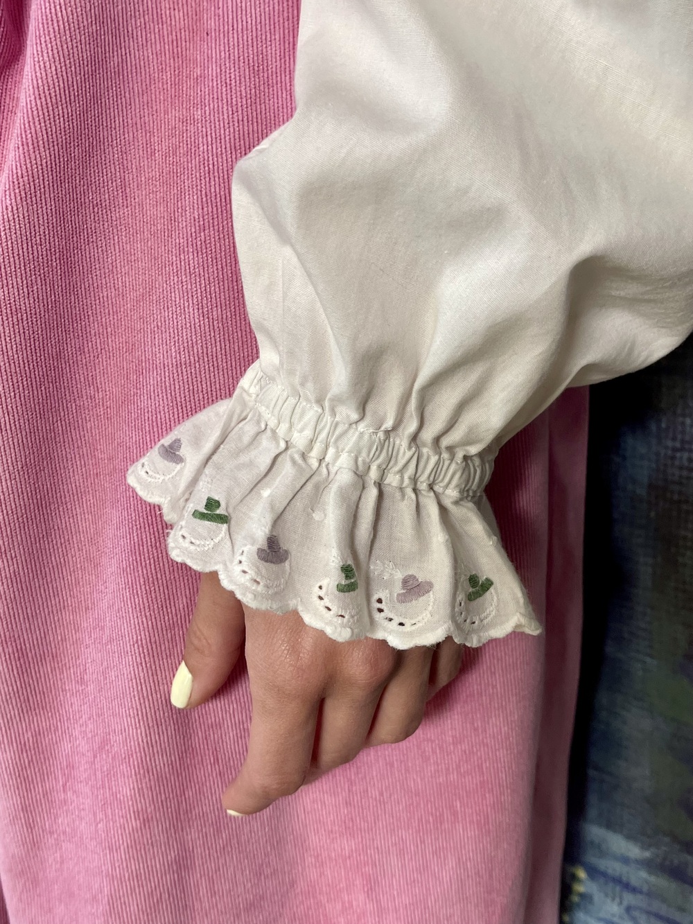 Vintage Romantic Ruffle Cotton Blouse with Eyelet Lace