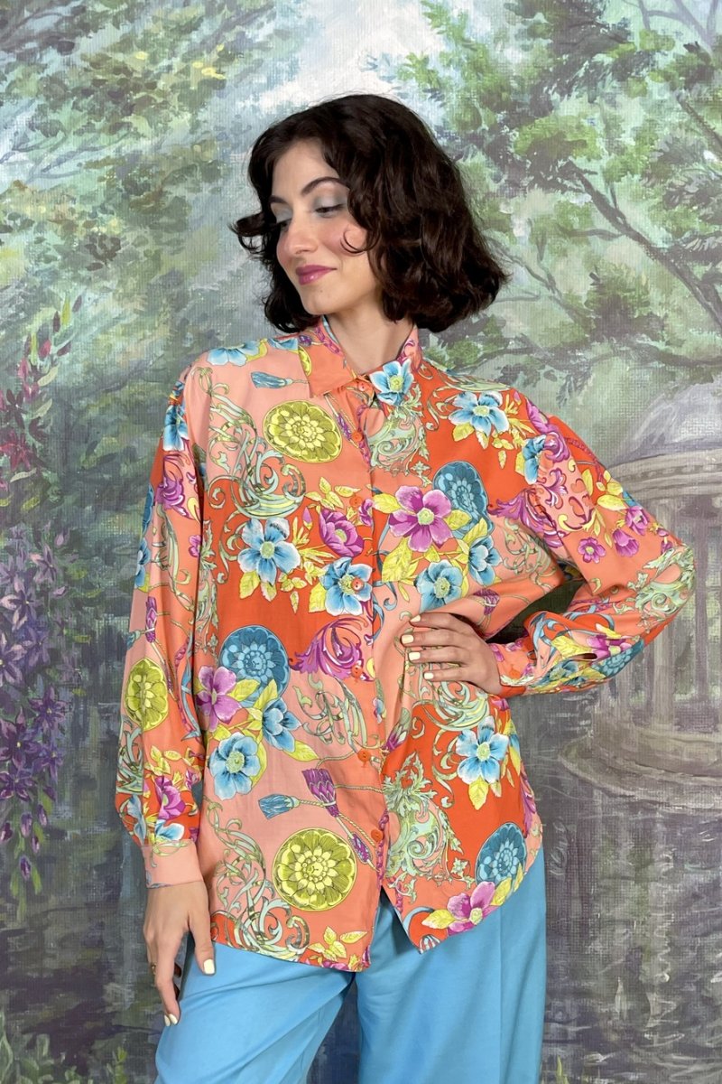 90s Vintage Floral Baroque Print Blouse