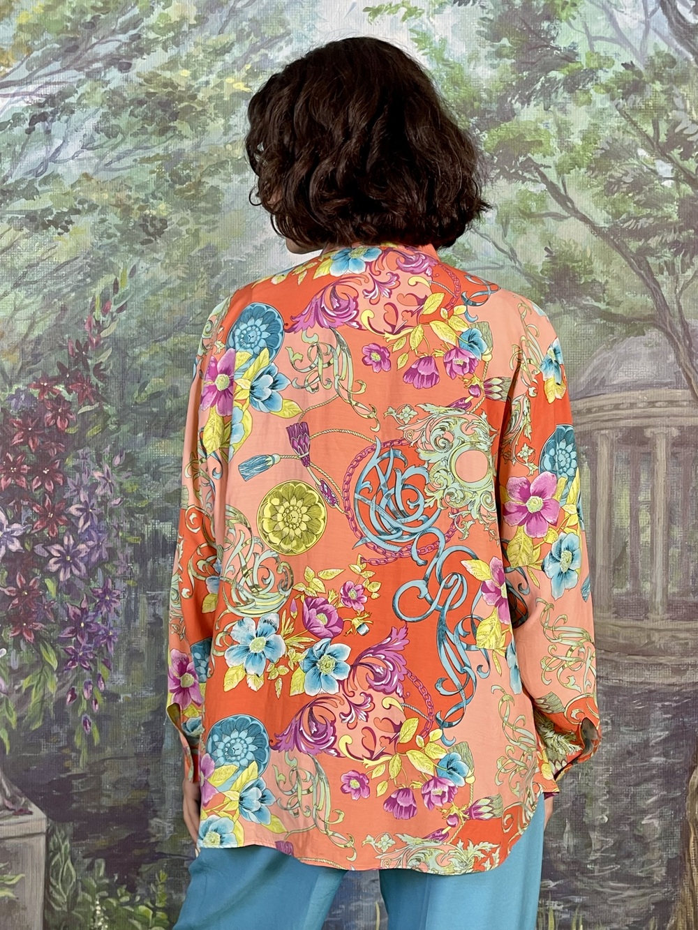 90s Vintage Floral Baroque Print Blouse