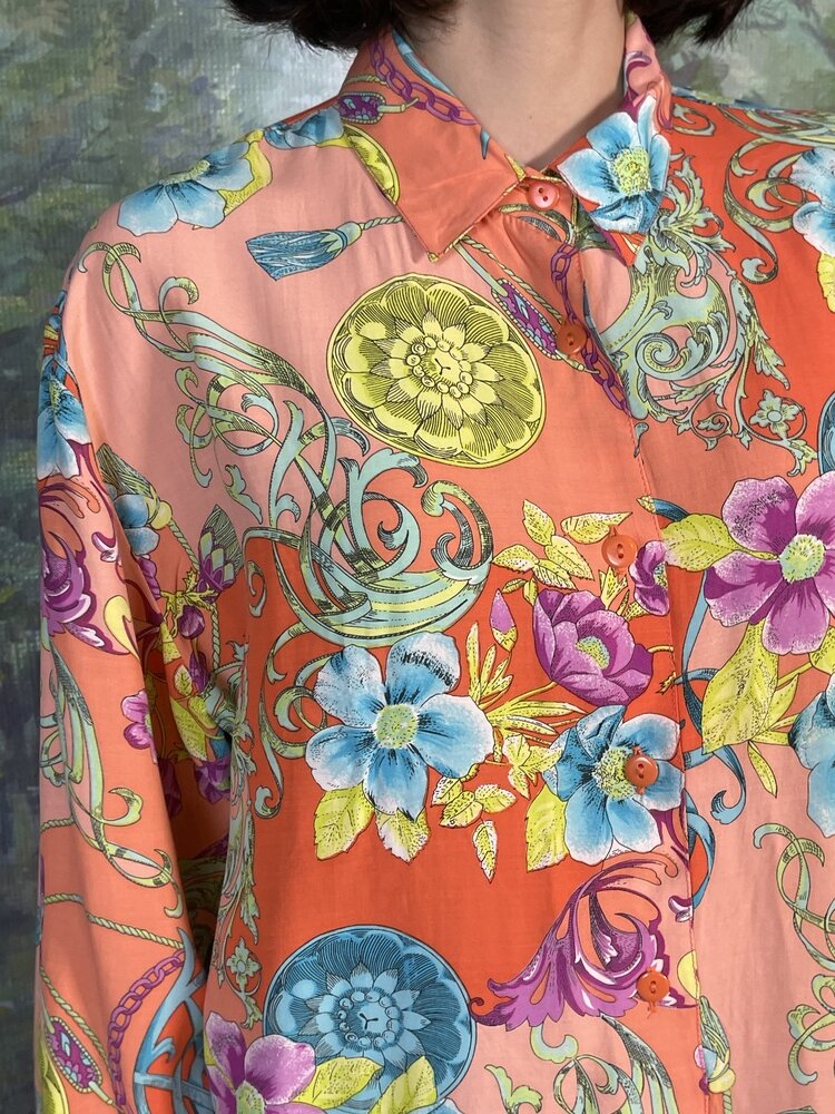 90s Vintage Floral Baroque Print Blouse