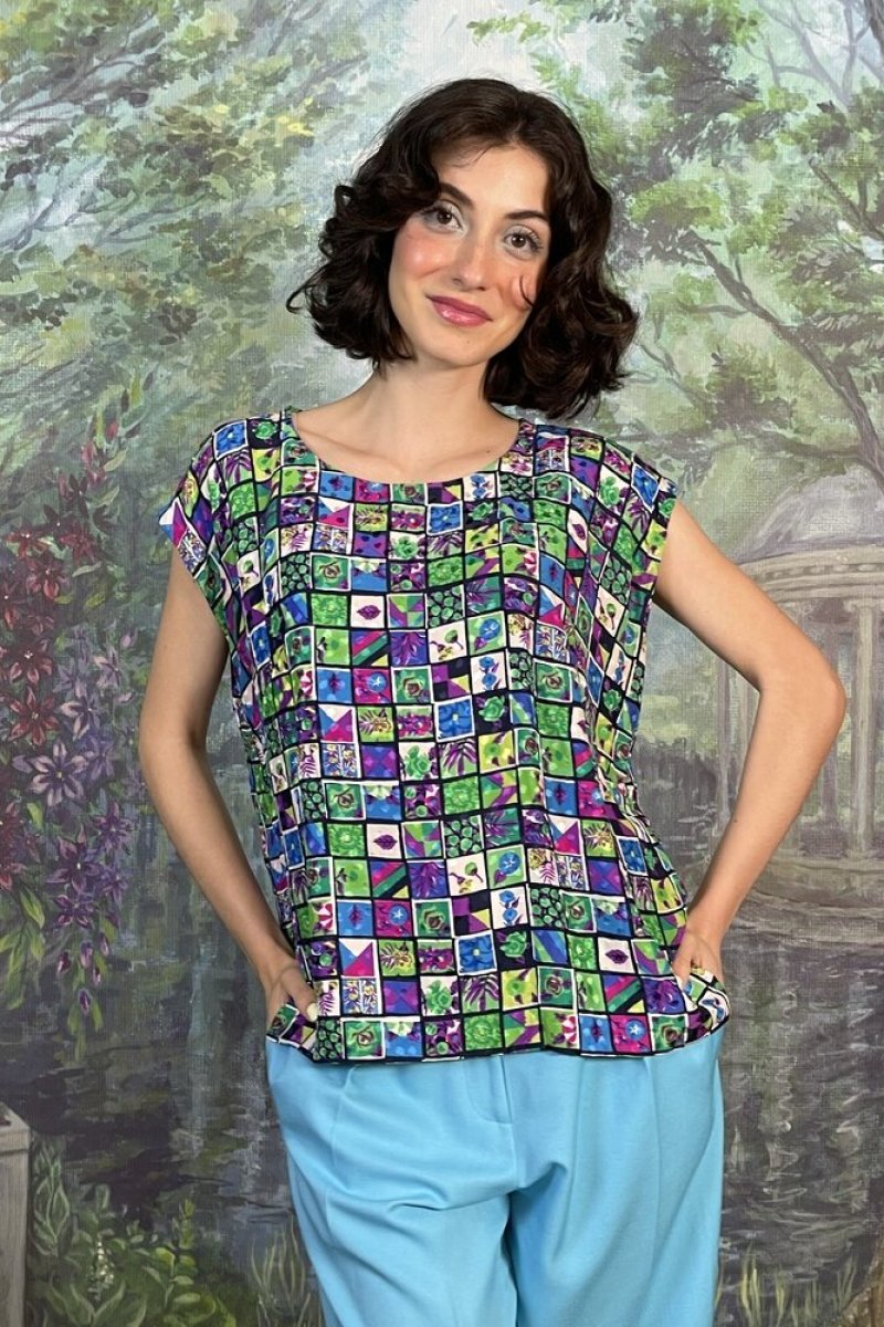 Vintage Silk Mosaic Print Sleeveless Top