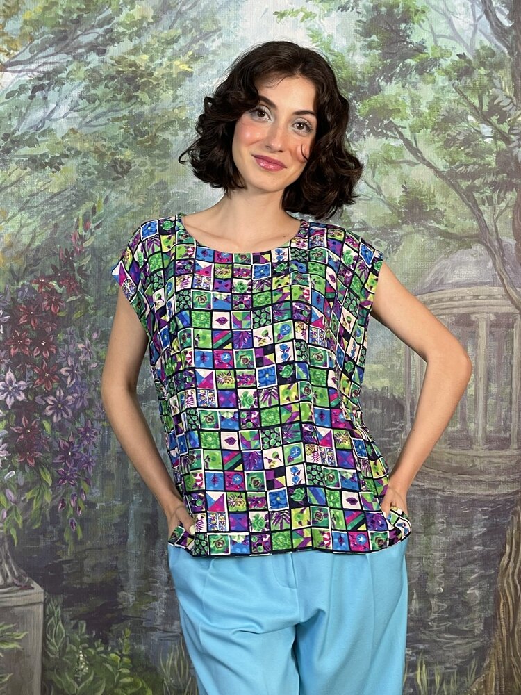 Vintage Silk Mosaic Print Sleeveless Top