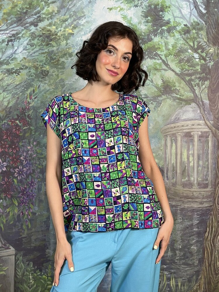 Vintage Silk Mosaic Print Sleeveless Top