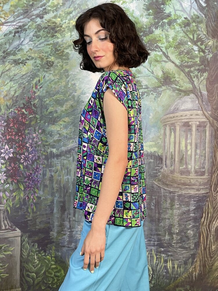 Vintage Silk Mosaic Print Sleeveless Top