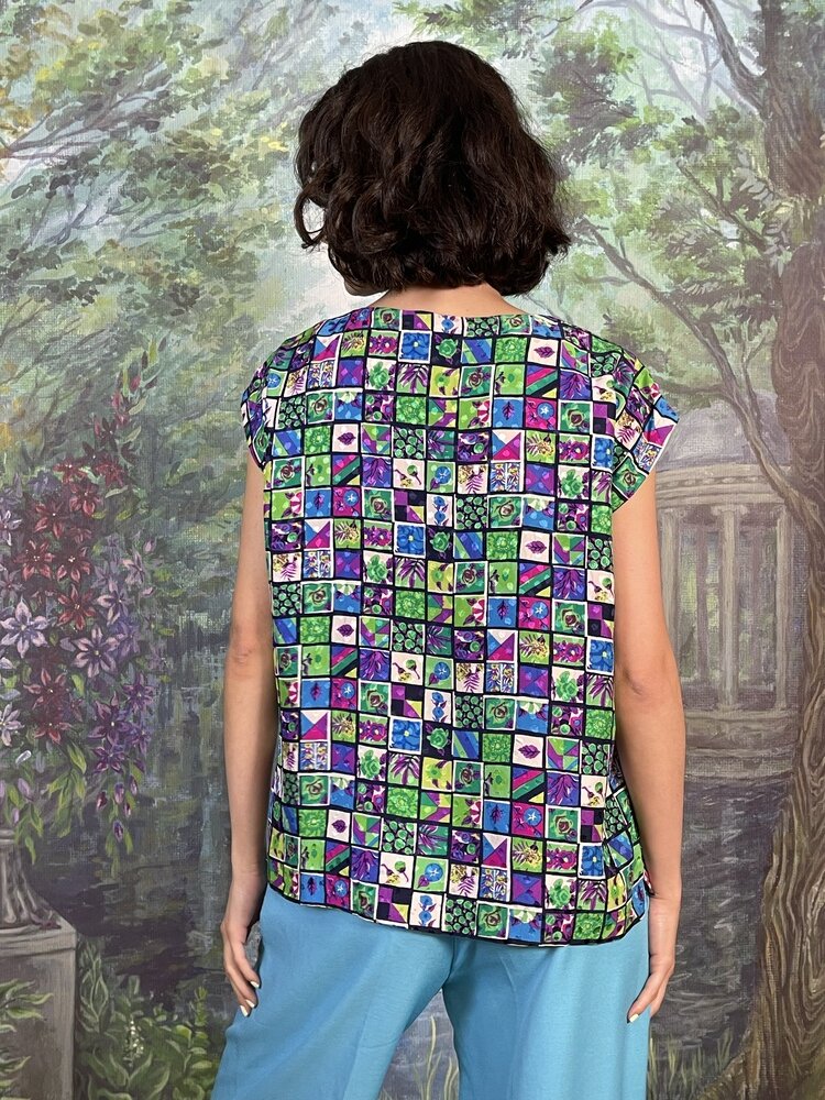 Vintage Silk Mosaic Print Sleeveless Top