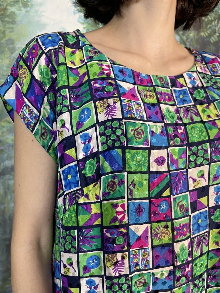 Vintage Silk Mosaic Print Sleeveless Top