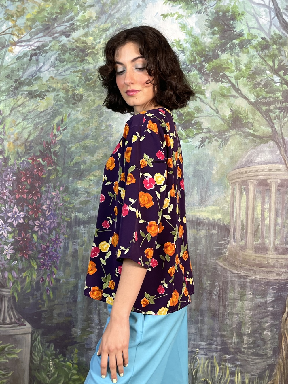 90s Vintage Floral Button-Up Blouse