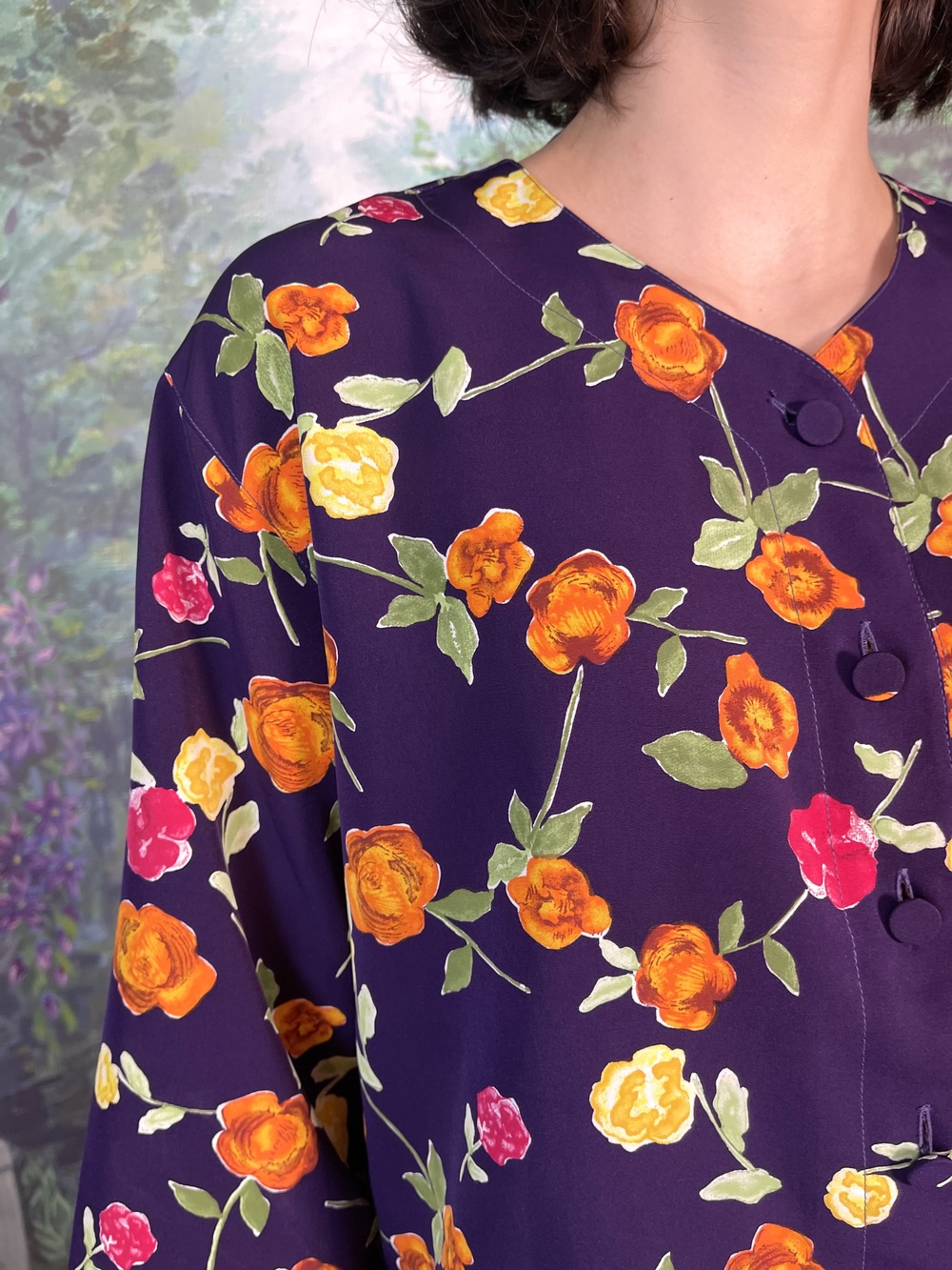 90s Vintage Floral Button-Up Blouse